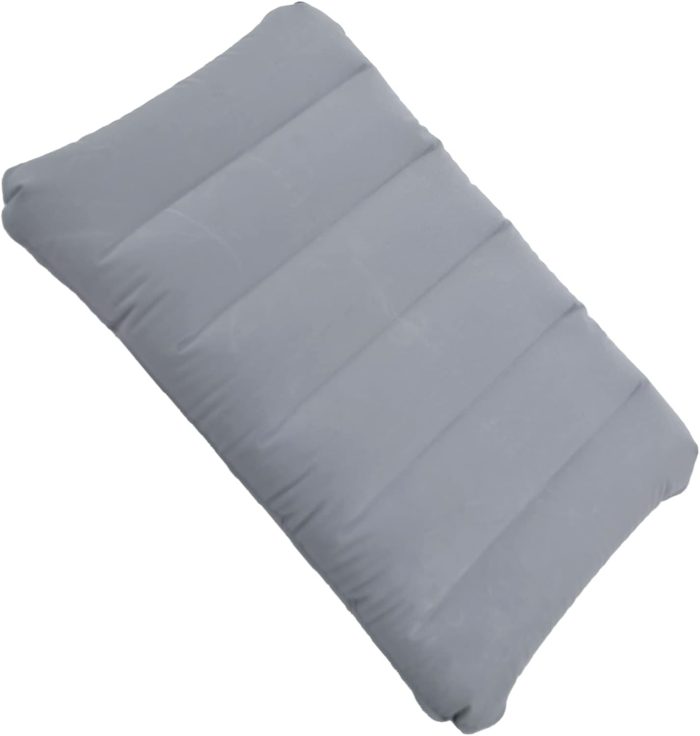 Ultralight Inflatable Camping Pillow Squared Flocked Fabric Air Pillow for Beach Hiking,Camping,Traveling,Napping,Desk Rest,Neck Lumbar Support Grey - Image 1