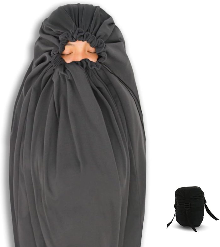 All Season Fleece Sleeping Bag Liner Adds Up to 27°F/ 15°C, Lightweight Mummy Sleeping Sack for Cold Weather and Winter Backpacking, Camping, Traveling with Drawstring Hood and Stuff Sack E629 - Image 1