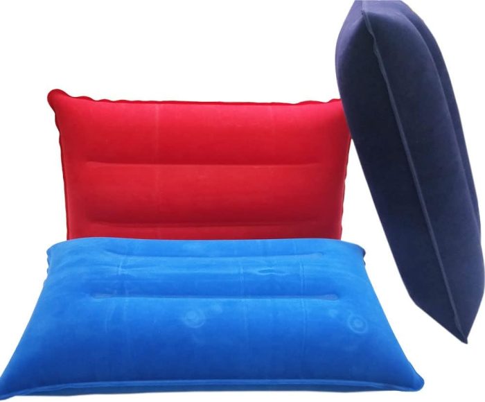 Inflatable Pillow for Camping Travel Pillow Flocked Fabric Air Pillow for Comfortable, Ergonomic Inflating Pillows for Neck & Lumbar Support While Camp Hiking Backpacking (Purple , Red, Royal Blue) - Image 1