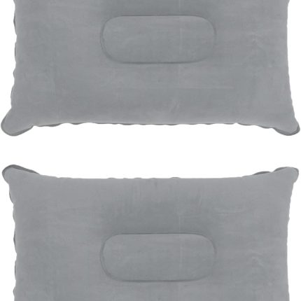 2 Pack Ultralight Inflatable Pillow Small Squared Flocked Fabric Air Pillow for Beach Hiking,Camping,Traveling,Napping,Desk Rest,Neck &Lumbar Support(Gray)
