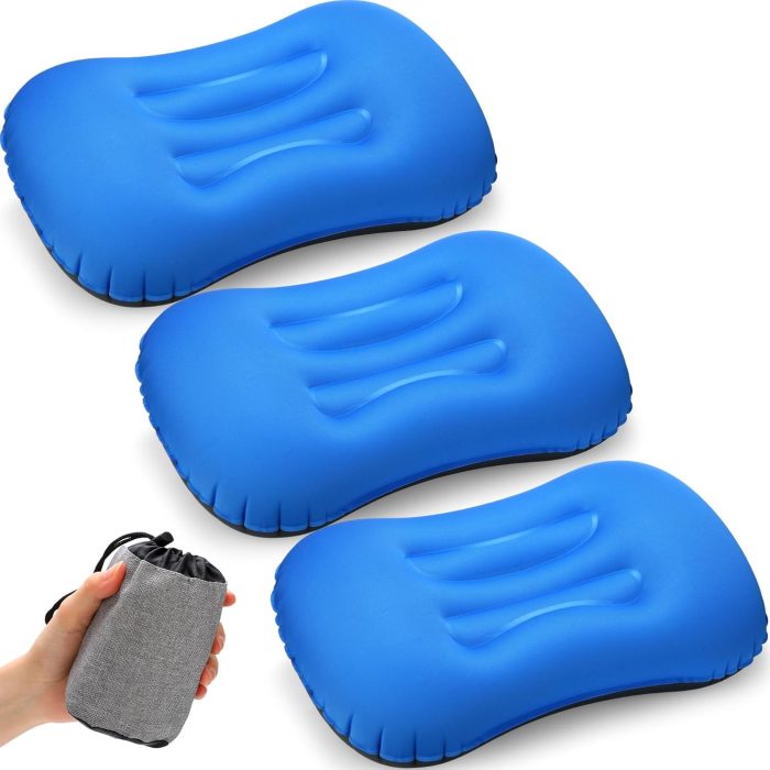 3 Pcs Inflatable Camping Travel Pillow Ultralight Inflating Pillows Lightweight Camping Pillow Portable Backpacking Pillow for Neck Lumbar Support Hiking Sleeping Camping (Dark Blue) - Image 1