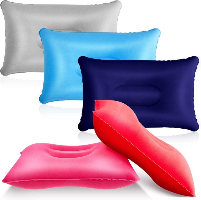 5 Pieces Inflatable Travel Pillow Portable Compact Air Pillow Flocked Fabric Backpacking for Camping Hiking Home Office Sleeping Neck Head Lumbar Support(13.39 x 8.66 Inches,Multicolor) - Image 1