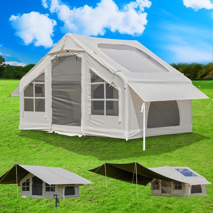 Inflatable Tent with Pump,4-6 Person Instant Glamping Camping Tents House, Easy Setup Blow Up Family Tents for 4 Seasons Waterproof Inflatable Tent for Camping with Mesh Windows. - Image 1