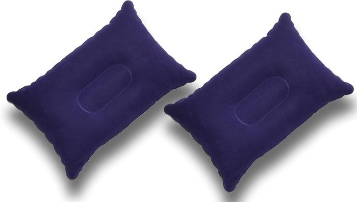 Super-Comfy 2 Pack Small Inflatable Travel Pillow Lumbar Support Flocked Velvet-Touch Navy Blue - Image 1